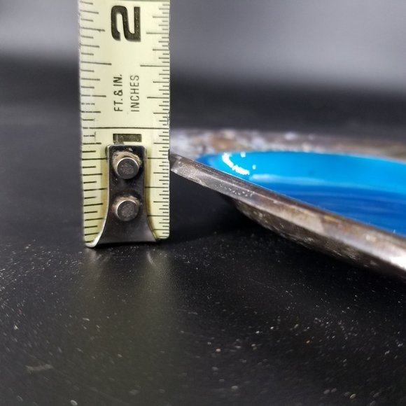 Reed Barton Ashtray Trinket Dish Blue Enamel Silver Plate Triangle Patina 5.50" - Picture 9 of 9